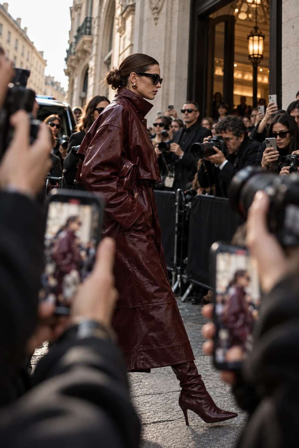 Crowd, cameras and phones around a fashion arrival