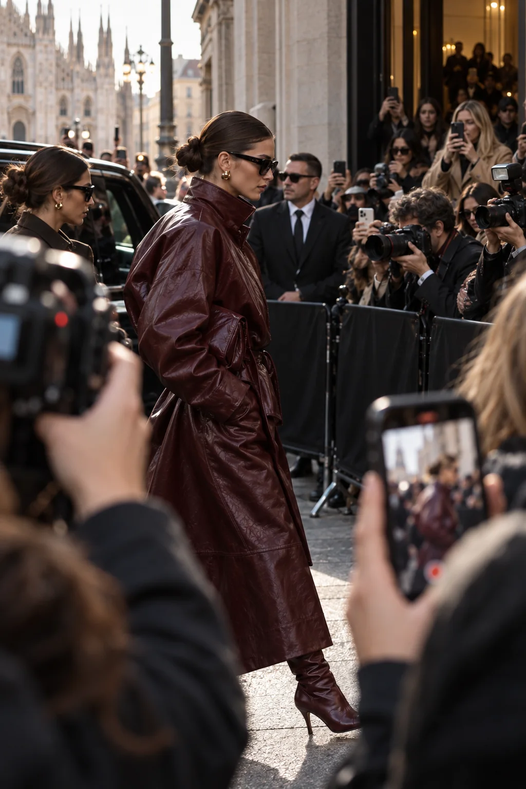 Fashion arrival seen through photographers, phones and access barriers